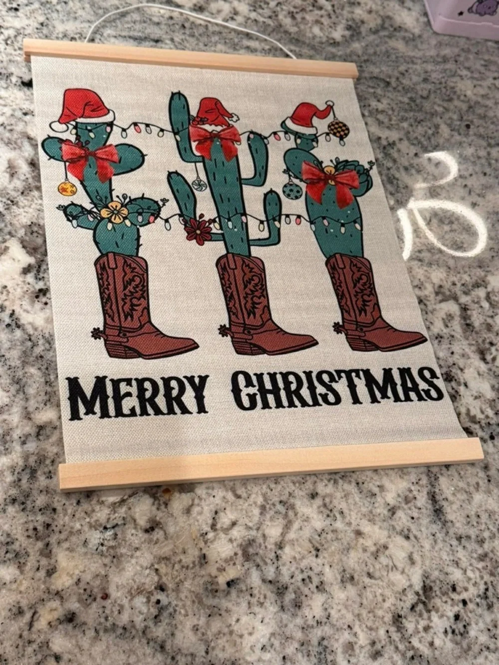 Merry Christmas Cactus Wall Hanging - Festive Cowboy Boot Design 16”x12”
